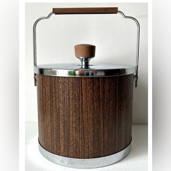 Kromex Other - Vintage Kromex Ice Bucket Wood Grain with Chrome Trim 1960s